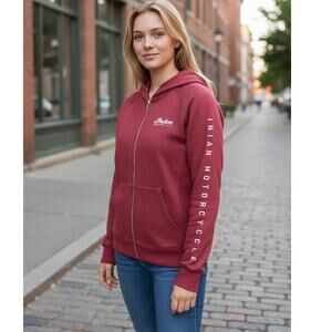 Indian Motorcycle Red Zip Up Hoodie Sweatshirt LS Womens 2XL